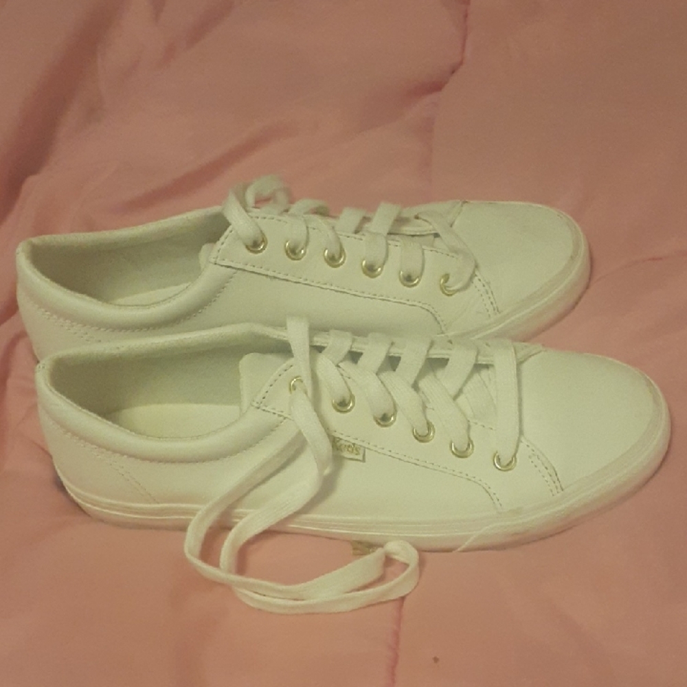 Women's White Keds Leather Sneakers Size 10